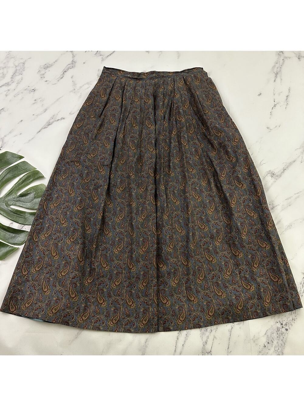 Patrick James Womens Vintage 80s Pleated Midi Skirt Size 14 Blue Red Paisley